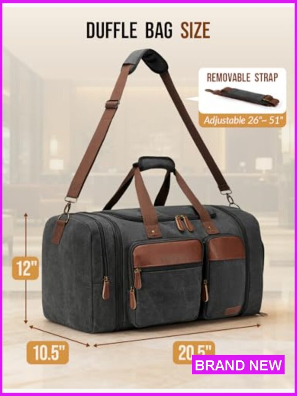 Expandable Canvas Duffel Bag 50l Travel Weekender With Shoe Compartment View 2